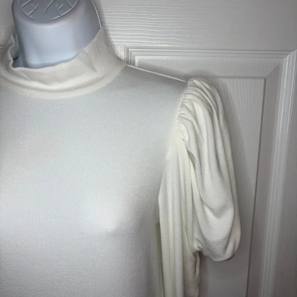 Rebecca Taylor Port Mutton-Sleeve Mock Neck Top White Cotton Blend Long Sleeve M - Picture 7 of 12